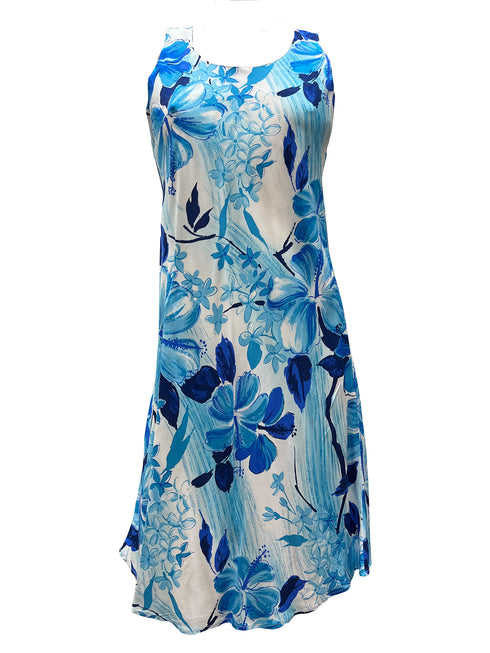 Watercolor Hibiscus Women's Short Tank Flared Hawaiian Dress